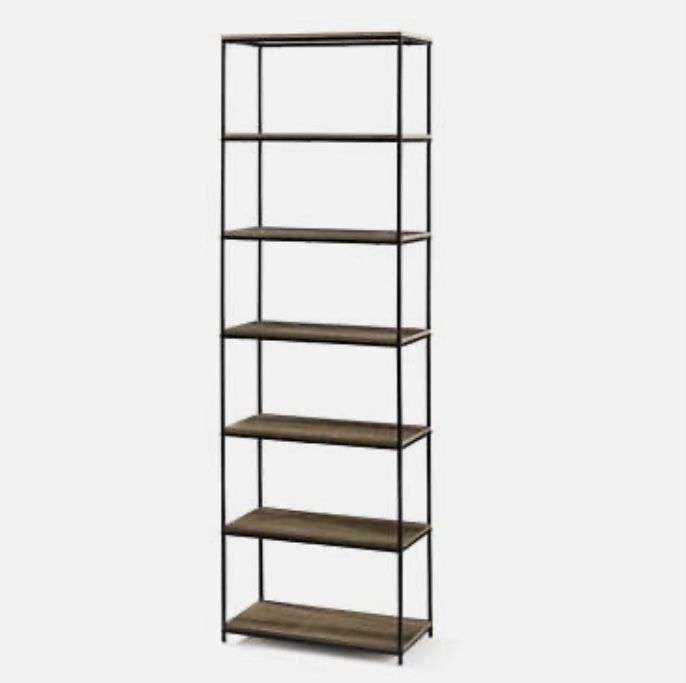 Mainstays 6-Shelf Metal Frame Bookcase Rustic Brown Home Furniture Bookshelves