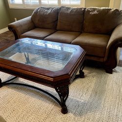Ashley Sofa and Coffee Table Set Wood Glass