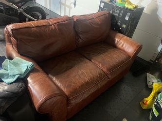 Brown Leather Loveseat Sofa
