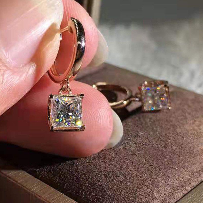 "Heart Square Diamonds Shiny Princess Cut CZ Earrings For Women, HA4178
