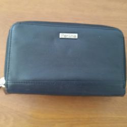Perlina Double Zipper Black Leather Wallet