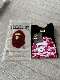 A BATHING APE Mens T Shirt Size M Red/Pink Camo