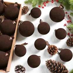 64 Pcs Velvet Christmas Balls Bulk, 3.15"/ 2.76"/ 2.36"- Brown- NEW