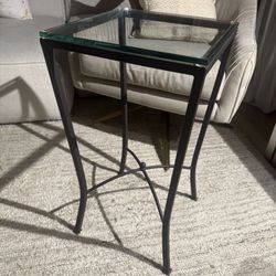 Small Glass End Table with Iron Base 