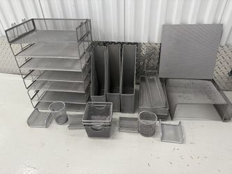 (6) Silver Mesh Paper Organizing Trays (3) Magazine Ra