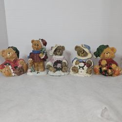 Greenbrier Polystone Christmas Bears Lot Of 5 Holiday Bears Size 4" To 5”