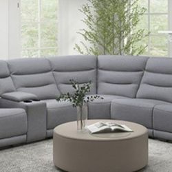 Brand New Grey Transitional Style Reclining Sectional Sofa 