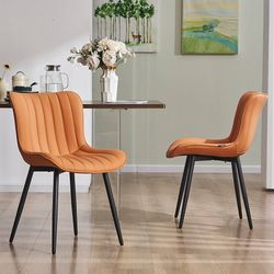 Dining Chairs Set of 2 Camel Mid Century Modern Kitchen Chairs Armless Faux Leather Upholstered Dinner Side Chair with Back for Guest Reception Living