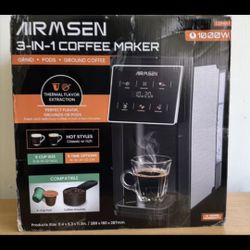 AIRMSEN - 3-In-1 Single Serve Coffee Maker with Grinder, K Cup Coffee Machine Compatible with Ground