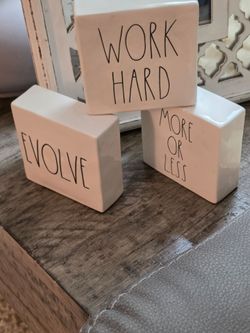 Set of Three Rae Dunn Magenta Be Brave & Work Hard Desk/Office Decor.