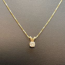 14 K Gold Box Chain With Diamond Pendant. New
