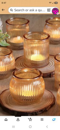 D5  12pcs Assorted Gold Votive Candle Holders for Wedding Decor, Ribbed Gold Tea