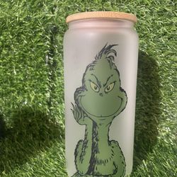 Grinch Frosted Glass Cup