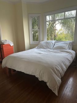 Organic cotton queen futon mattress + wooden bed frame