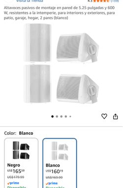 5.25-inch 600W Passive Wall Mount Speakers, Weatherproof, Indoor/Outdoor, for Patio, Garage, Home, 2 Pairs (White)