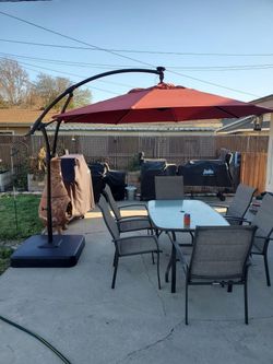 Hampton Bay 11 ft. LED Round Offset Outdoor Patio Umbrella in Chili  Red......NEW $200 FIRM for Sale in Upland, CA - OfferUp