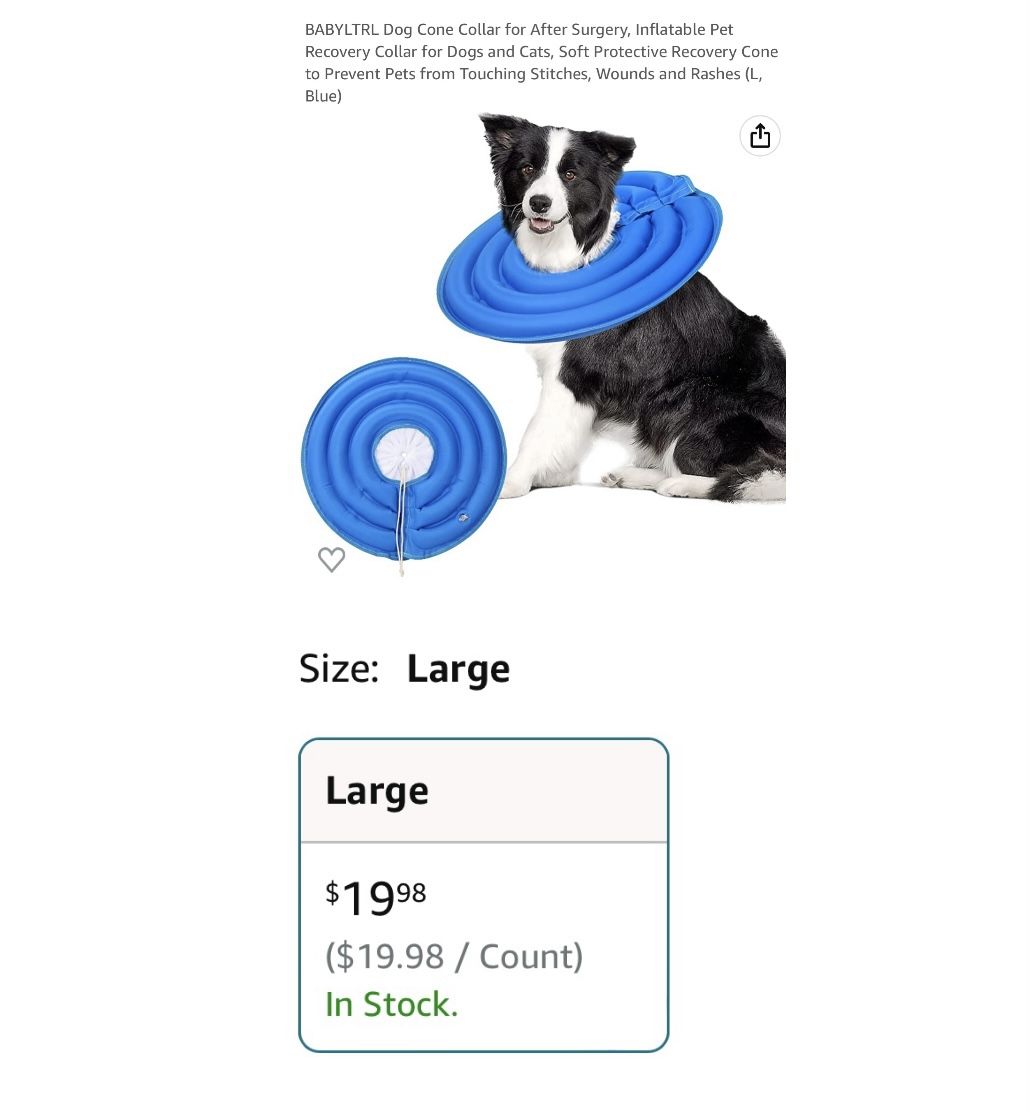 Brand new Dog Cone Collar for After Surgery, Inflatable Pet Recovery Collar for Dogs and Cats, Soft Protective Recovery Cone to Prevent Pets from Touc