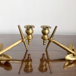 Vintage Brass Anchor Candlestick Set