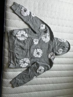 Grey denim tear hoodie