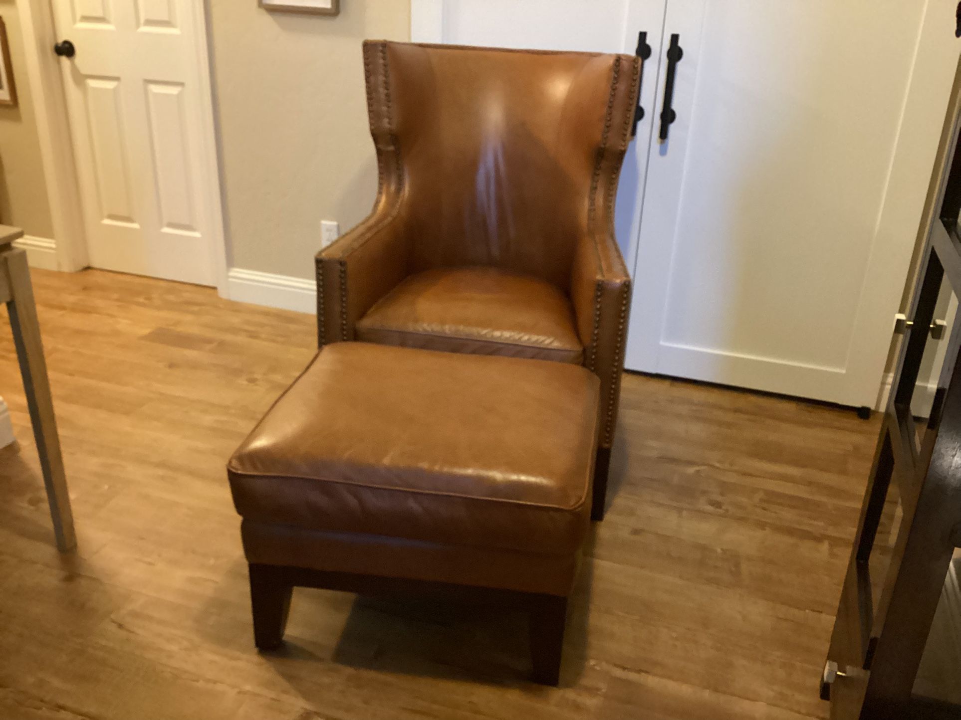 Leather Nailhead Trim Wing Back Chair