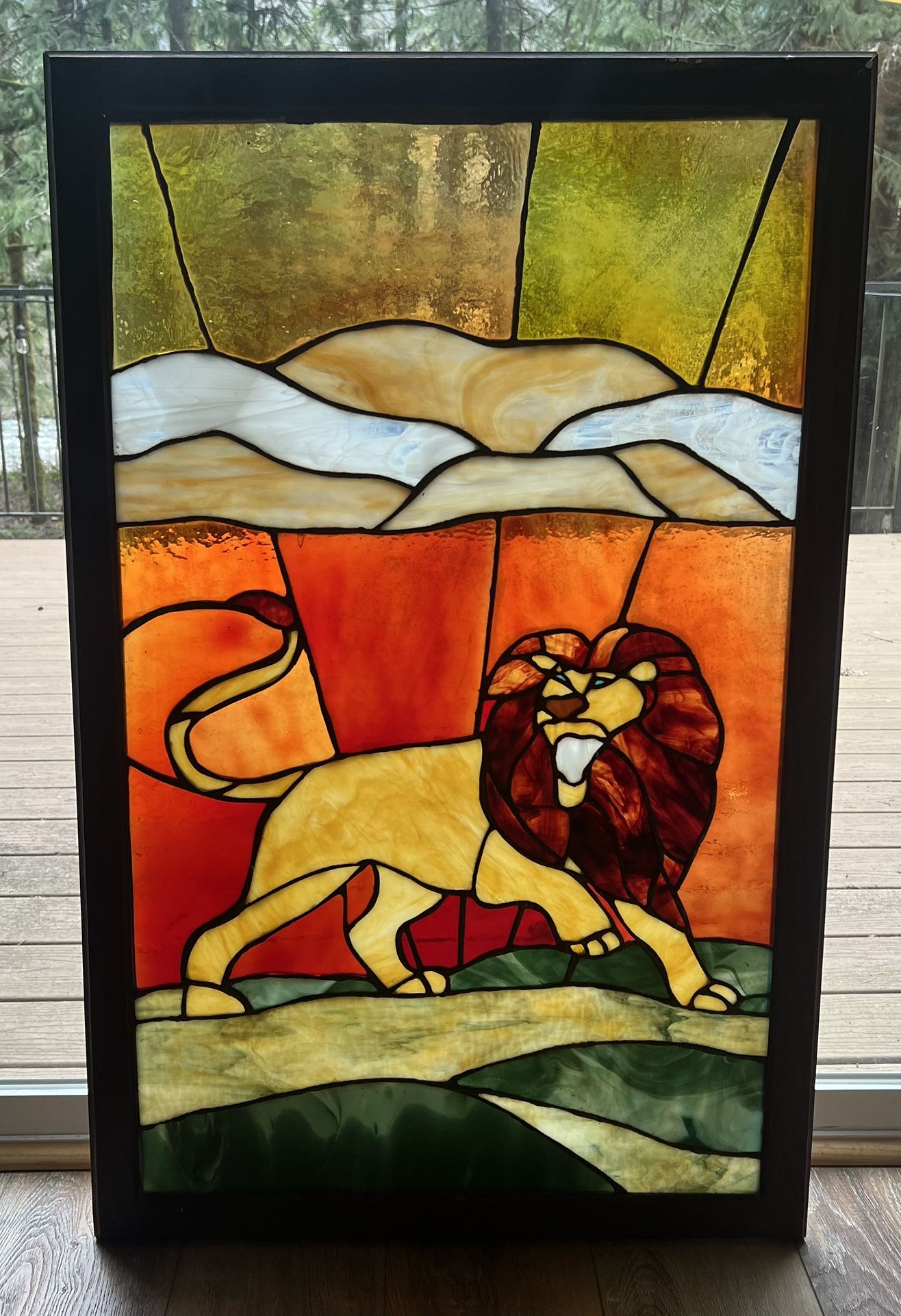 Vintage Stained Glass Lion Window
