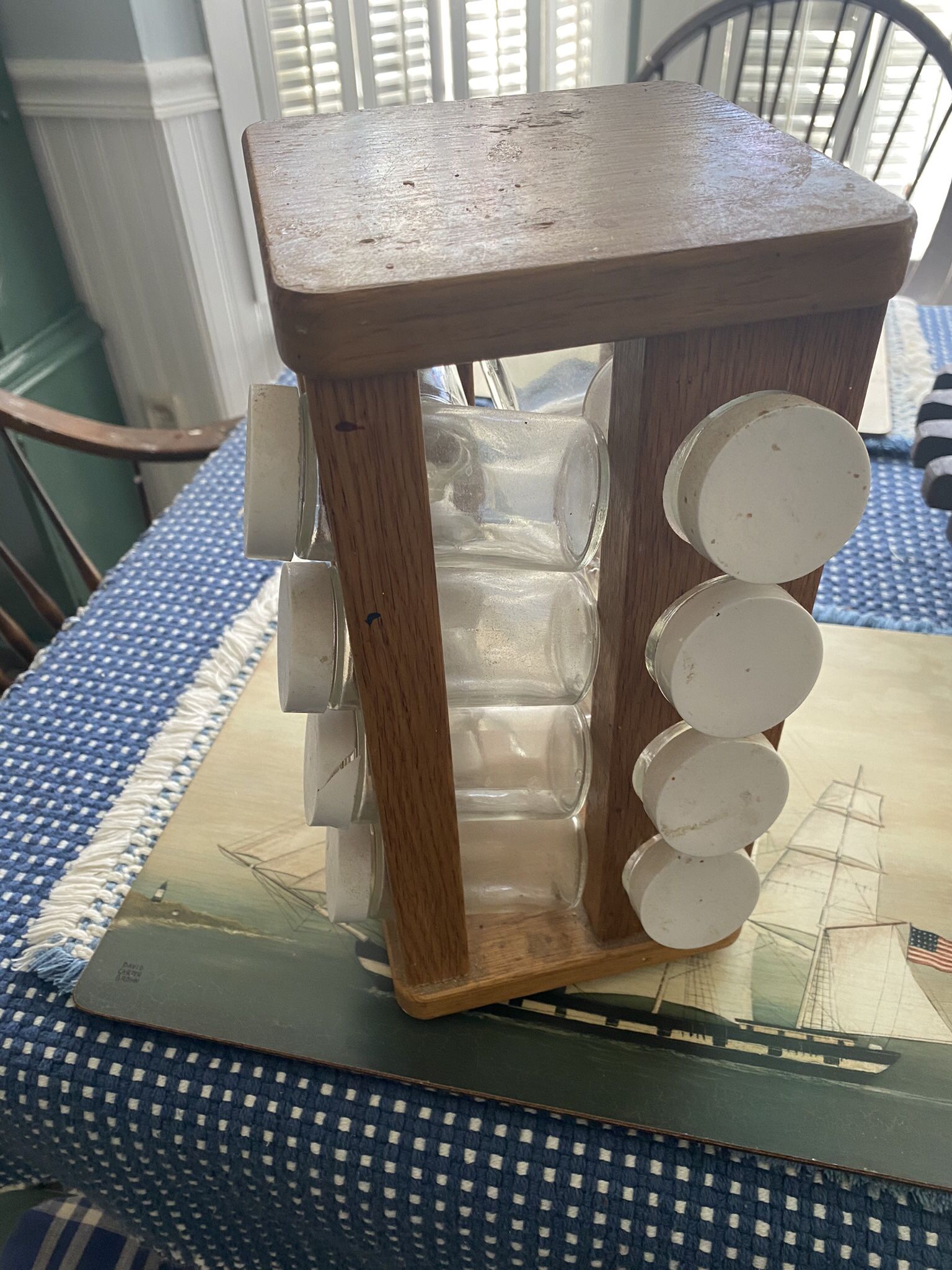 Solid Wood Revolving Spice Rack with Glass Jars