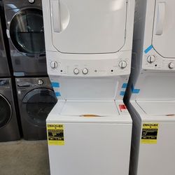 NEW GE 27" WIDE TOP LOADING WASHER WITH AGITATOR AND ELECTRIC 220VOLT DRYER SET STACKABLE STACKED SINGLE UNIT LAUNDRY CENTER 