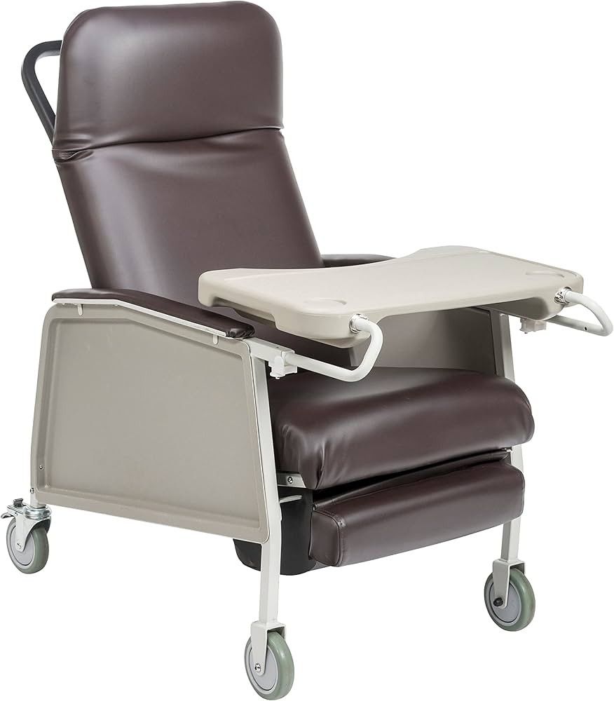 New
Drive Medical 3 Position Heavy Duty Bariatric Geri Chair Recliner, Reclining Clinical Chair with Armrests and Tray, Extra Wide Seat, Chocolate