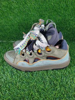 Mens 7.5 Lanvin Curb Zigzag Women's Sneakers Suede Green Multicolor Lace Fringe