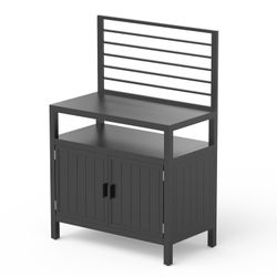 Domi Outdoor Kitchen Island with Storage, Aluminum Kitchen Storage Island with Wall Hanging, Freestanding Grill Storage Cabinet with Protective Cover 