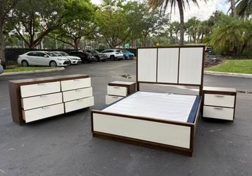 Beautiful Bedroom Set Queen Size MDF Wood Brown And White Color Like New by Vietnam Furniture