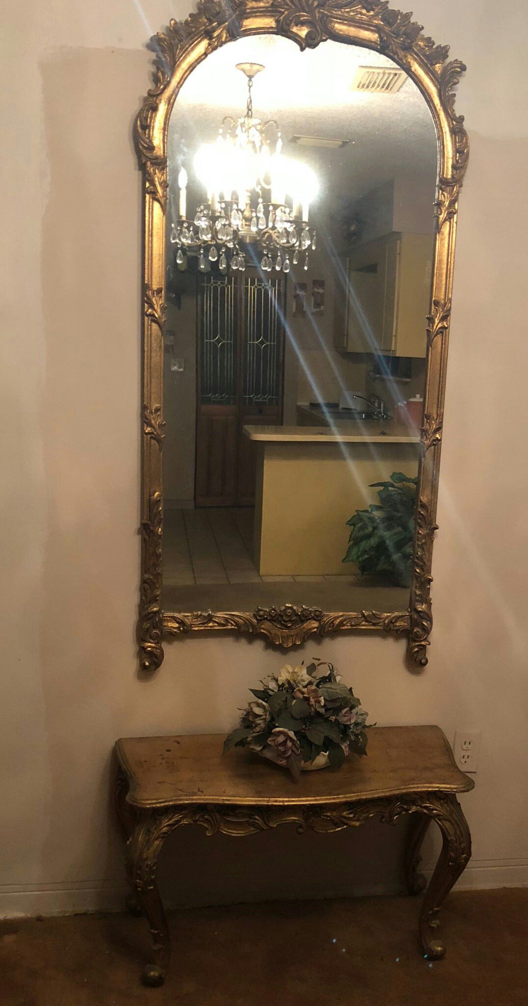 Antique mirror with table