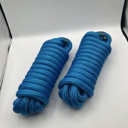 (2 packs) 3/4"x25' Dock Line, Double Braid Nylon,12" Eye Splice, Blue