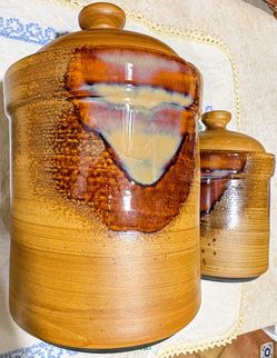 Vintage Drip-glazed Stoneware Canisters