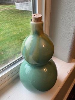 Japanese Ceramic Gourd Bottle with Cork Stopper