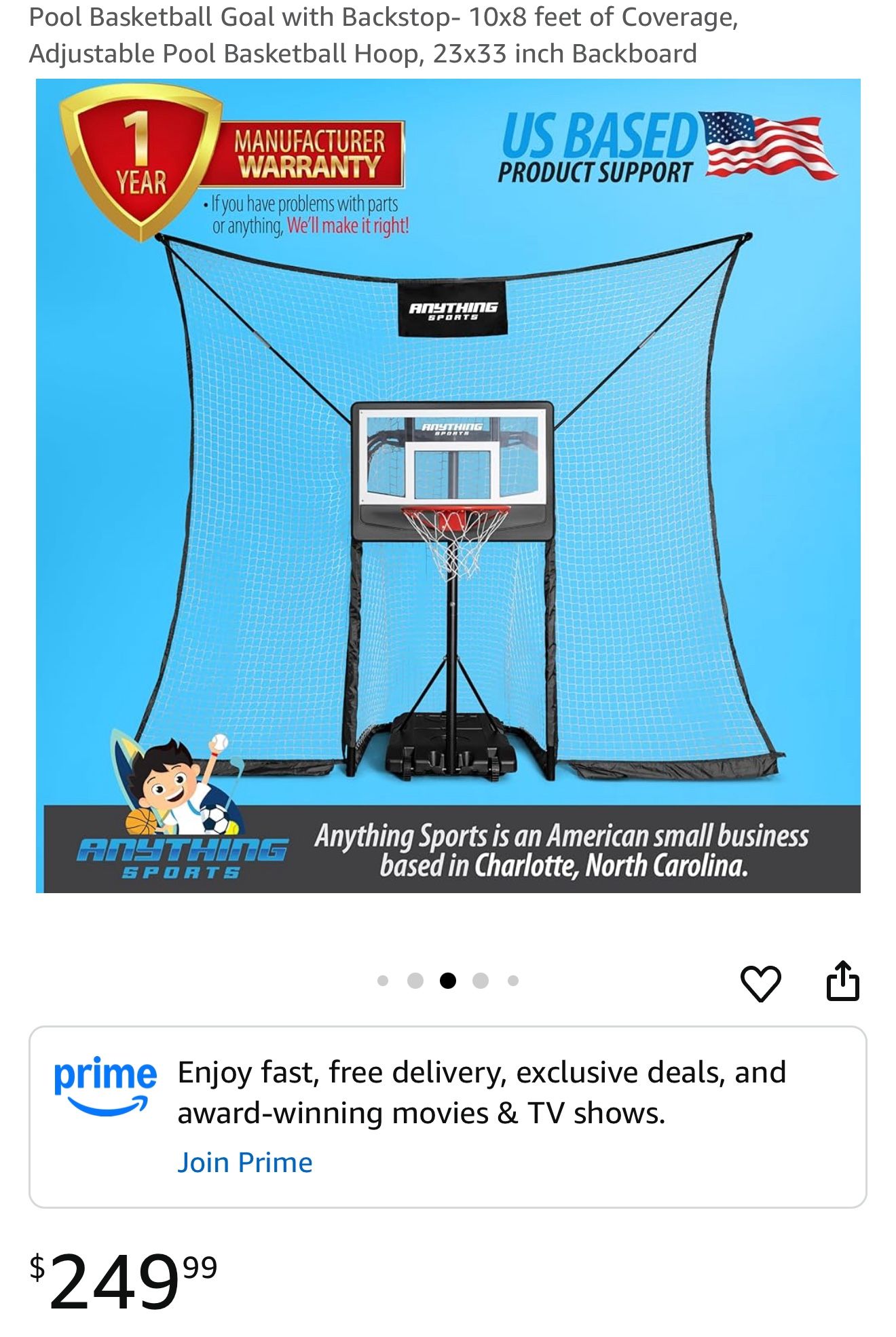 Pool Basketball Goal with Backstop- 10x8 feet of Coverage, Adjustable Pool Basketball Hoop, 23x33 inch Backboard
