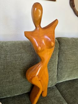 Wood bust carving mid century signed