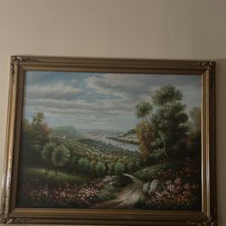 Large Framed Country Landscape Painting 