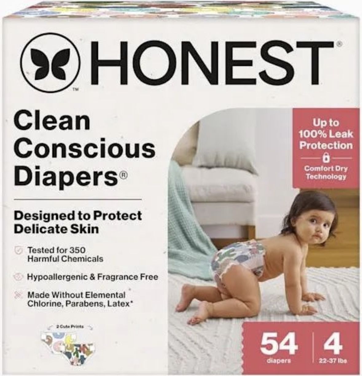 Honest Clean Conscious Baby Diapers Size 4, 54 Pack
