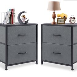 Brand New Set Of 2 End Table With 2 Drawers With fabric Bins