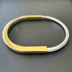 Tiffany & Co. Lock Bangle bracelet in 18k Yellow and White Gold with Half Pave Diamonds Box & receipt
