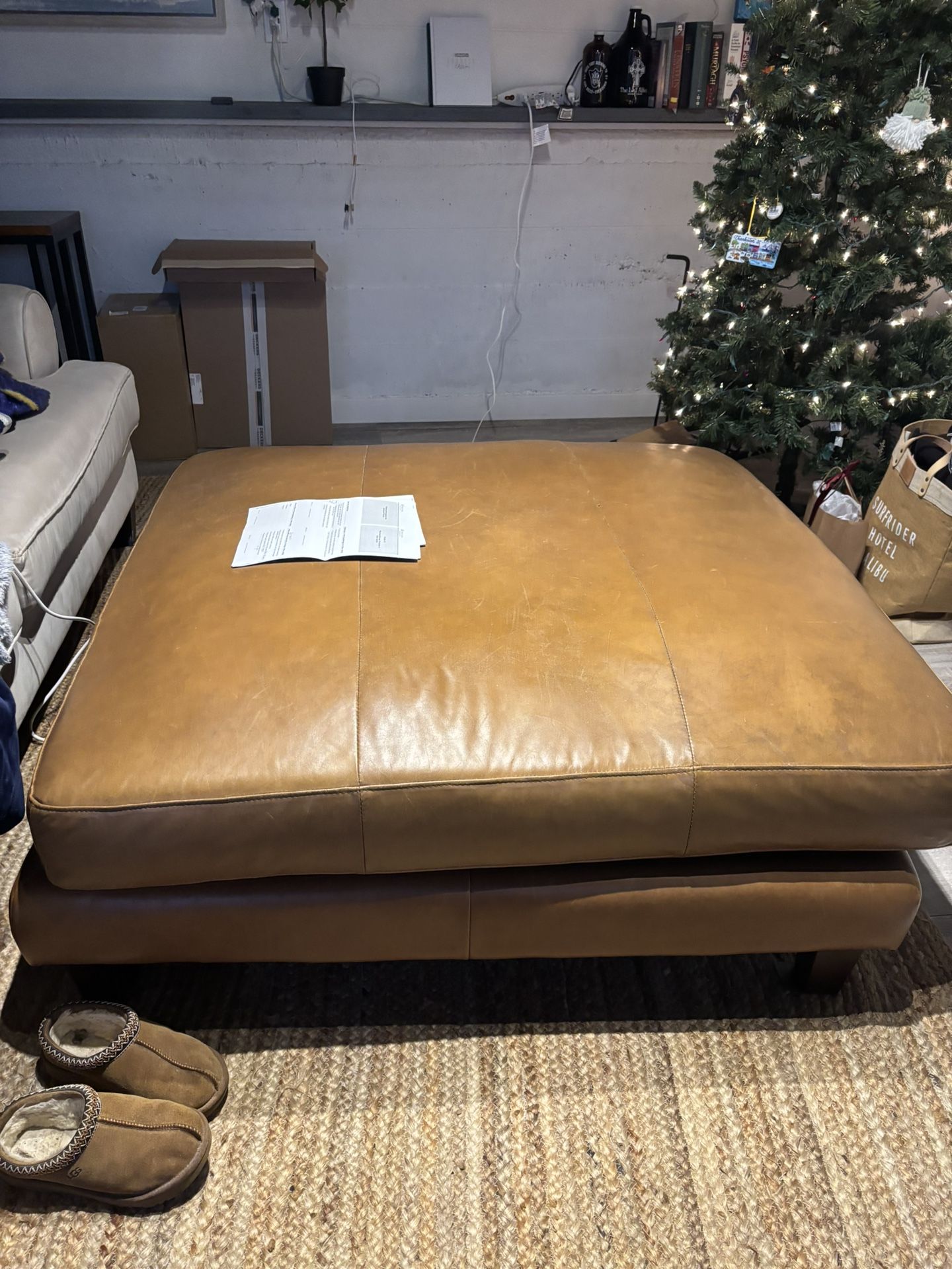 West Elm Leather Ottoman