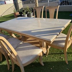 Wooden Marble Top Dining Table and 6 Upholsteres Chairs