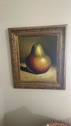 Original Pear Still Life Art- Gold Frame