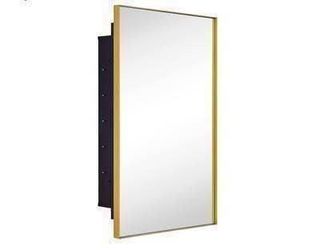 New in Box Recessed Mount 26x16'' Brushed Gold Squared Rectangle Bathroom Medicine Cabinet Mirror