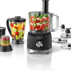 Food Processor & Blender, 600W 11-in-1 Vegetable Chopper with 2 × 68-oz Bowl, Grinder, Salad Spinner & Dough Mixer, 3-Speed Chopper for Meat, French F