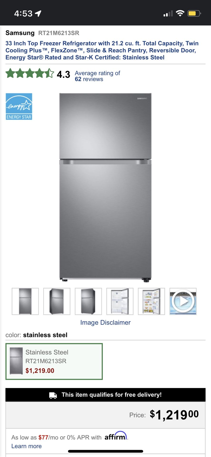 Samsung 21 Cu. Ft. Top Freezer Refrigerator With Flexzone Black Stainless Steel With Ice Maker