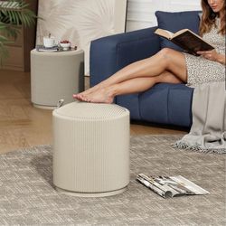 Set Of 2pcs Modern Boucle Round Storage Ottoman, Vanity Chair , Storage Chair , Small Table 