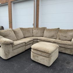 Lane Furniture Beige Sectional Recliner, Sleeper Sofa + Ottoman! - Free Curbside Delivery