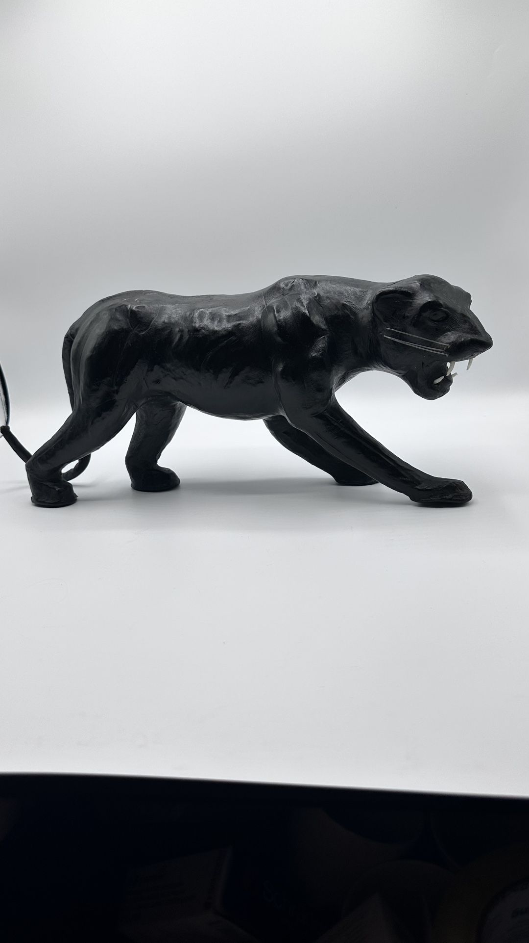 Vintage Black Panther Figurine 18” Leather Handmade Retro Decor